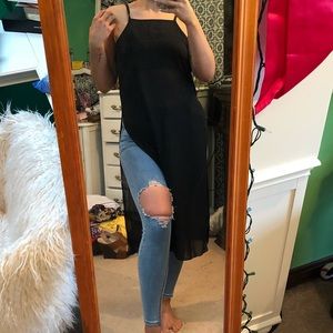 Long line black sheer tank with split sides